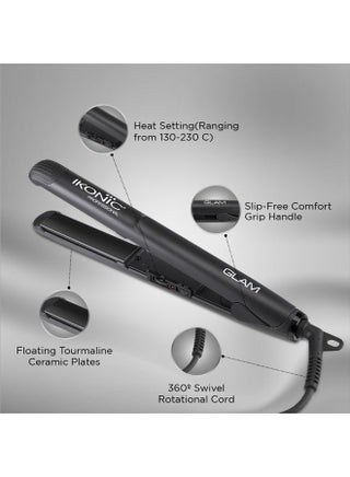 Ikonic Glam Hair Straightener Black Professional Floating Tourmaline Ceramic Plates Auto Heat Control Quick Heat-Up Lightweight & Travel-Friendly Ideal for Straightening Curls & Waves All Hair Type - view 4
